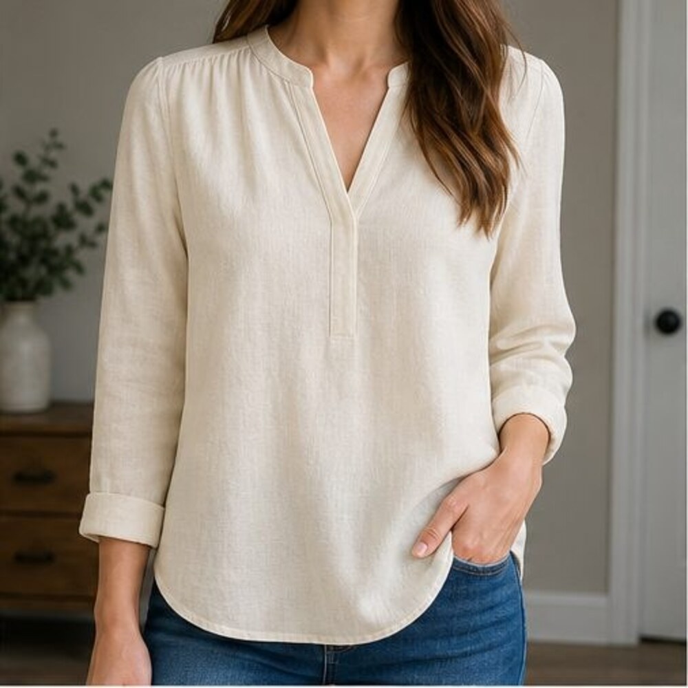 Cream V Neck Top - Picture 2 of 6